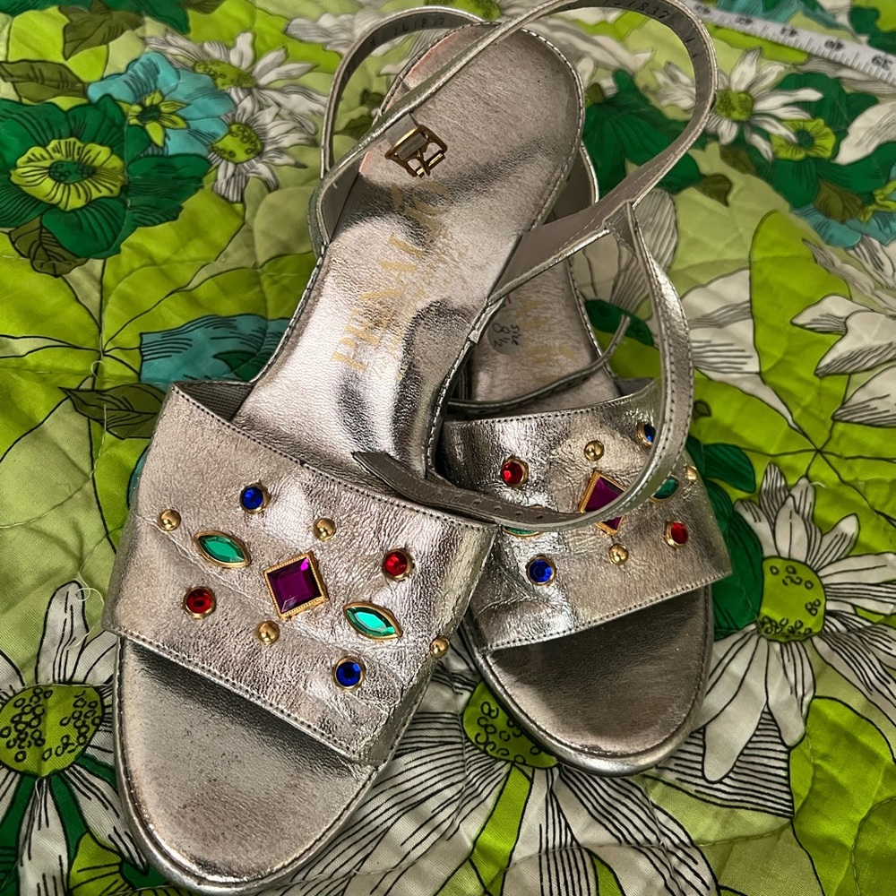 Vintage silver rhinestone heels 8.5